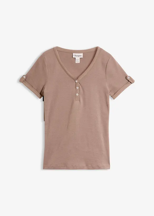Henleyshirt aus reiner Bio-Baumwolle in braun von vorne - bonprix