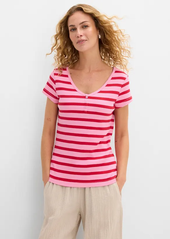 T-Shirt aus reiner Bio-Baumwolle (2er Pack) in rosa von vorne (im Anschnitt) - bonprix