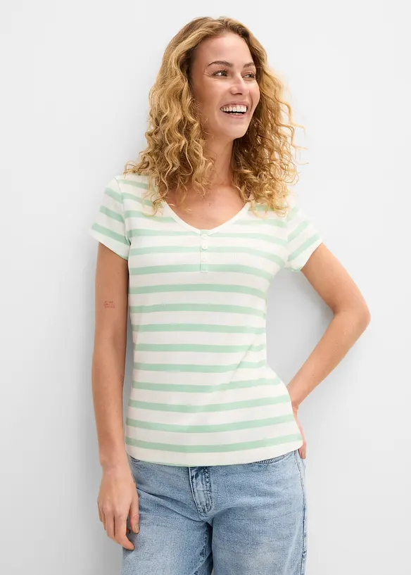 T-Shirt aus reiner Bio-Baumwolle (2er Pack) in weiß von vorne (im Anschnitt) - bonprix