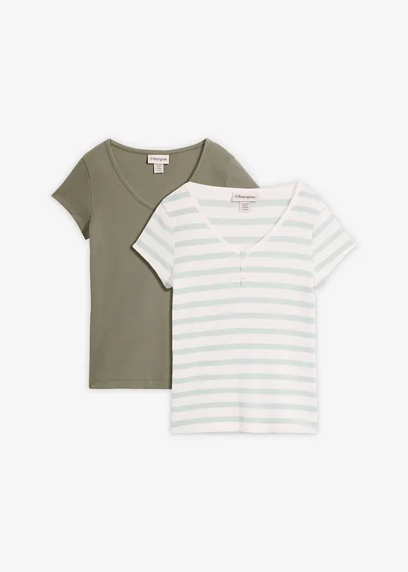 T-Shirt aus reiner Bio-Baumwolle (2er Pack) in weiß von vorne - bonprix