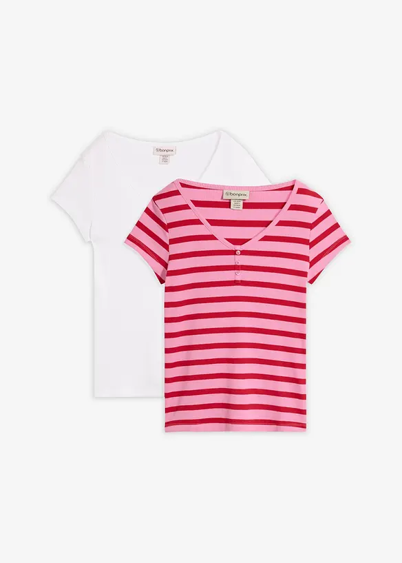 T-Shirt aus reiner Bio-Baumwolle (2er Pack) in rosa von vorne - bonprix