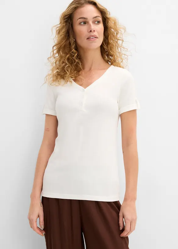 Henleyshirt aus reiner Bio-Baumwolle in weiß von vorne (im Anschnitt) - bonprix Henleyshirt aus reiner Bio-Baumwolle in weiß von vorne (im Anschnitt) - bonprix