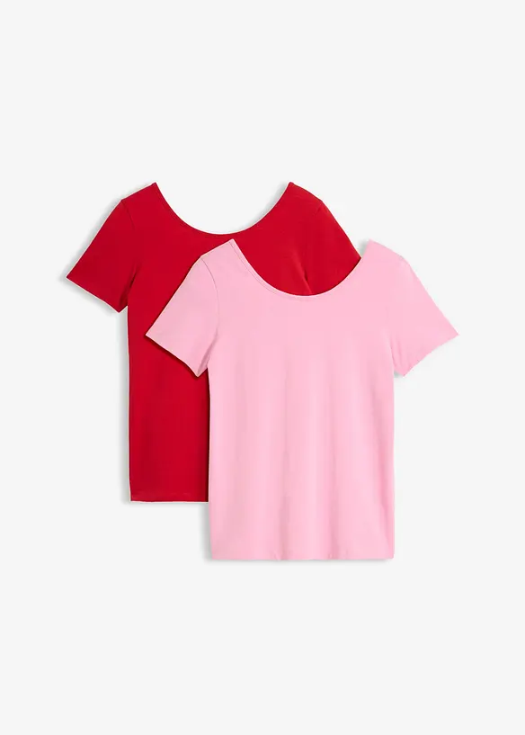 T-Shirt mit tiefem Rückenausschnitt (2er Pack) in rosa von vorne - bonprix