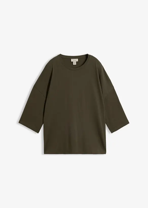 Oversize-Shirt aus elastischem Bio-Baumwoll-Mix in grün von vorne - bonprix