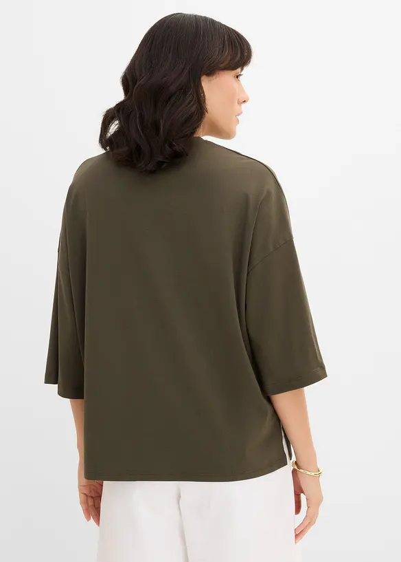Oversize-Shirt aus elastischem Bio-Baumwoll-Mix in grün von hinten (im Anschnitt) - bonprix
