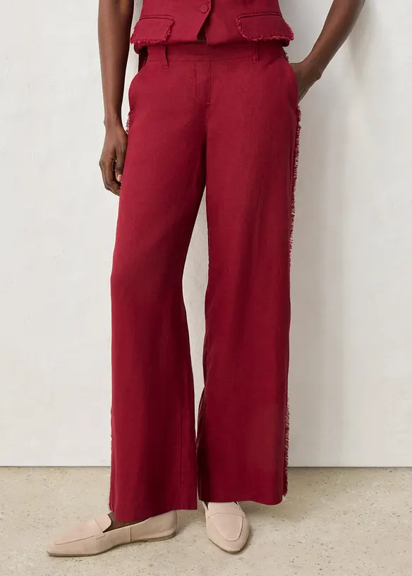 Leinenhose mit weitem Bein in rot von vorne - bonprix