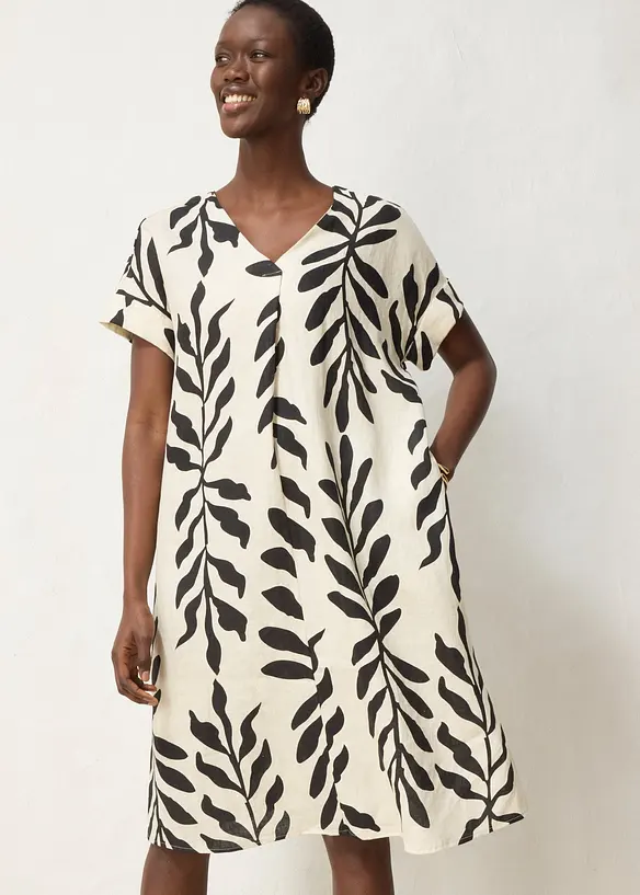 Kaftan-Kleid aus reinem Leinen in beige von vorne (Totalaufnahme) - bonprix