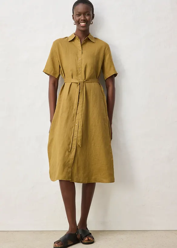 Blusenkleid aus reinem Leinen in grün von vorne (Totalaufnahme) - bonprix Blusenkleid aus reinem Leinen in grün von vorne (Totalaufnahme) - bonprix