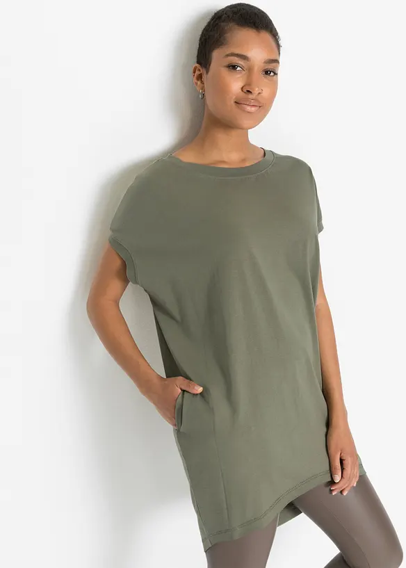 Longshirt aus reiner Baumwolle in grün von vorne (im Anschnitt) - bonprix