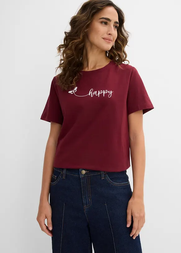 T-Shirt aus reiner Baumwolle in rot von vorne (im Anschnitt) - bonprix
