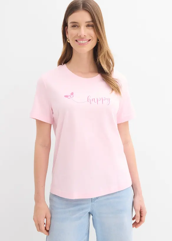 T-Shirt aus reiner Baumwolle in rosa von vorne (im Anschnitt) - bonprix