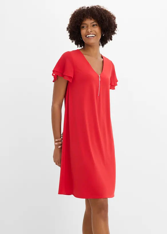 Shirtkleid mit Chiffonärmeln in rot von vorne (Totalaufnahme) - bonprix