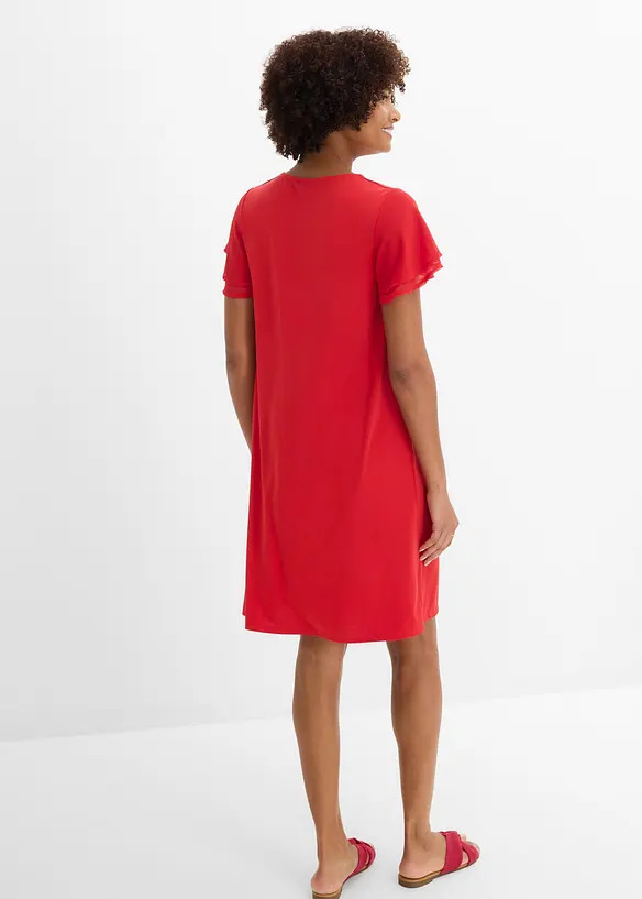 Shirtkleid mit Chiffonärmeln in rot von hinten (Totalaufnahme) - bonprix