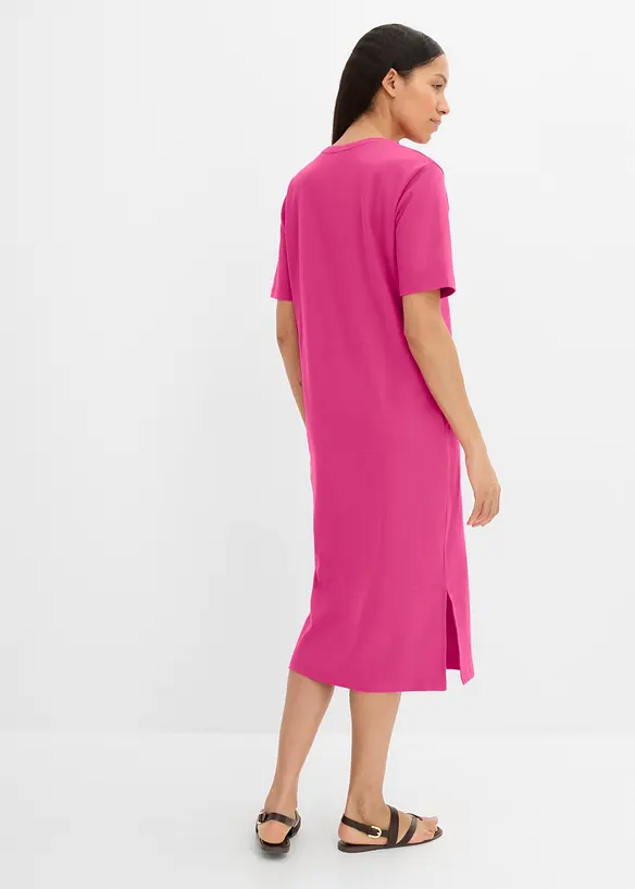 Jerseykleid aus reiner Bio-Baumwolle in pink von hinten (Totalaufnahme) - bonprix