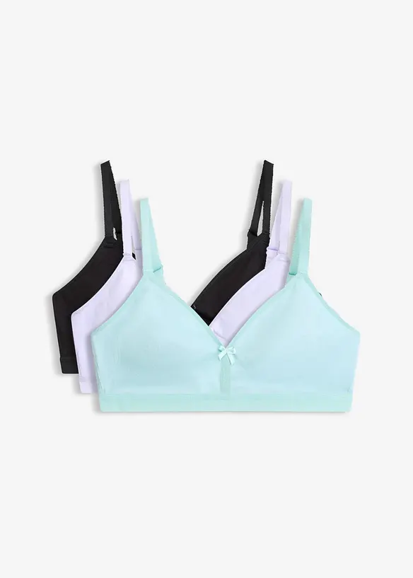 BH ohne Bügel mit Bio-Baumwolle (3er Pack) in blau von vorne - bonprix