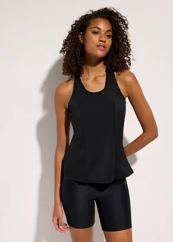 Schnelltrocknendes Tankini Oberteil in schwarz von vorne (im Anschnitt) - bonprix