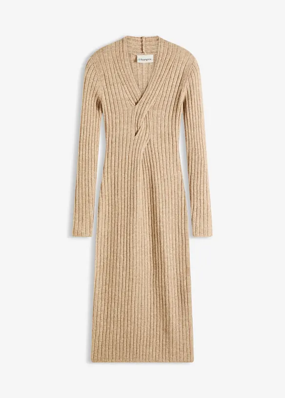 Strickkleid mit Wollanteil in beige von vorne - bonprix Strickkleid mit Wollanteil in beige von vorne - bonprix