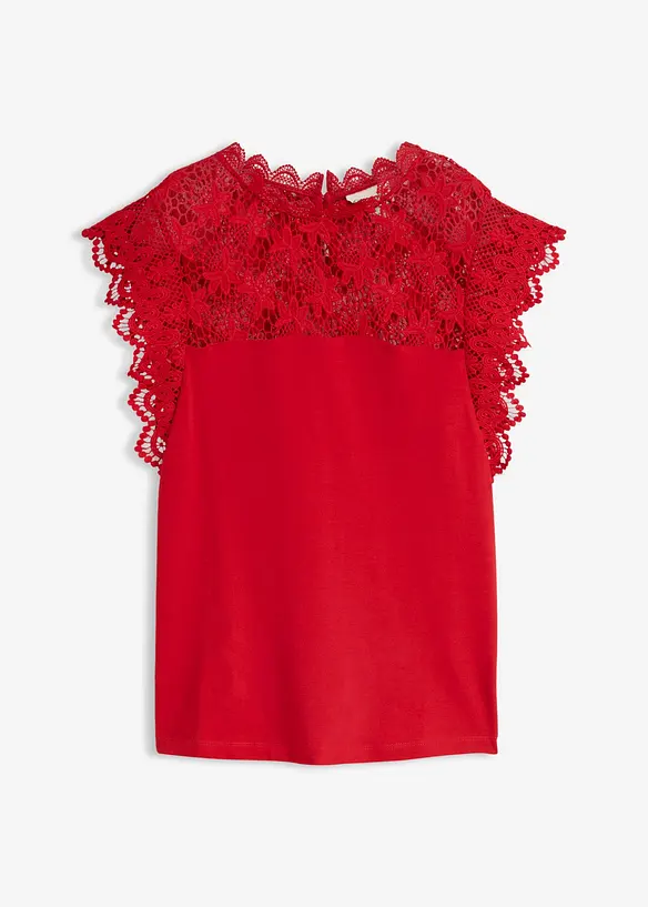 Shirt mit Spitzeneinsatz in rot von vorne - bonprix