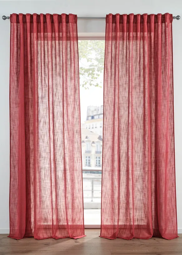 Halbtransparenter Vorhang mit Struktur (2er Pack) in rot - bonprix