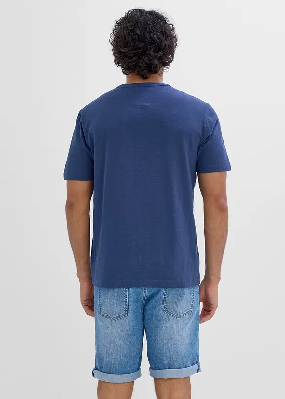 Henleyshirt aus reiner Bio-Baumwolle in blau von hinten (im Anschnitt) - bonprix