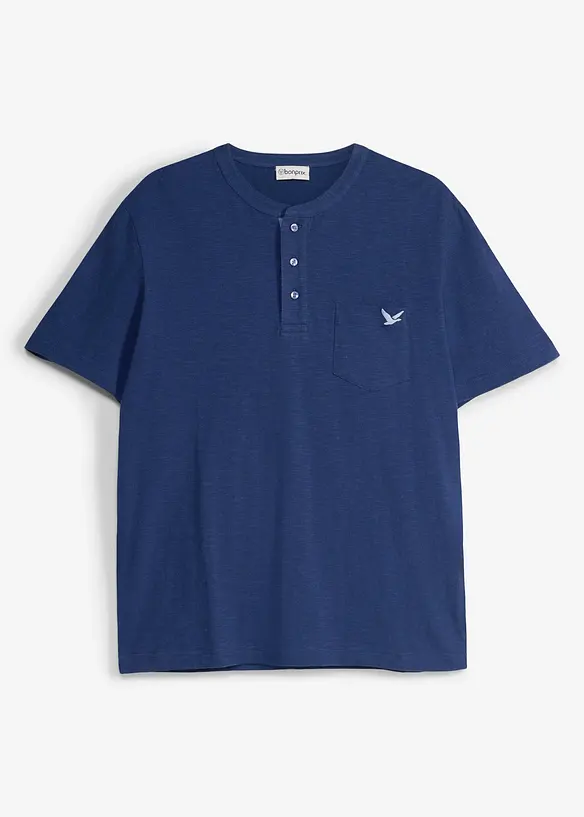 Henleyshirt aus reiner Bio-Baumwolle in blau von vorne - bonprix