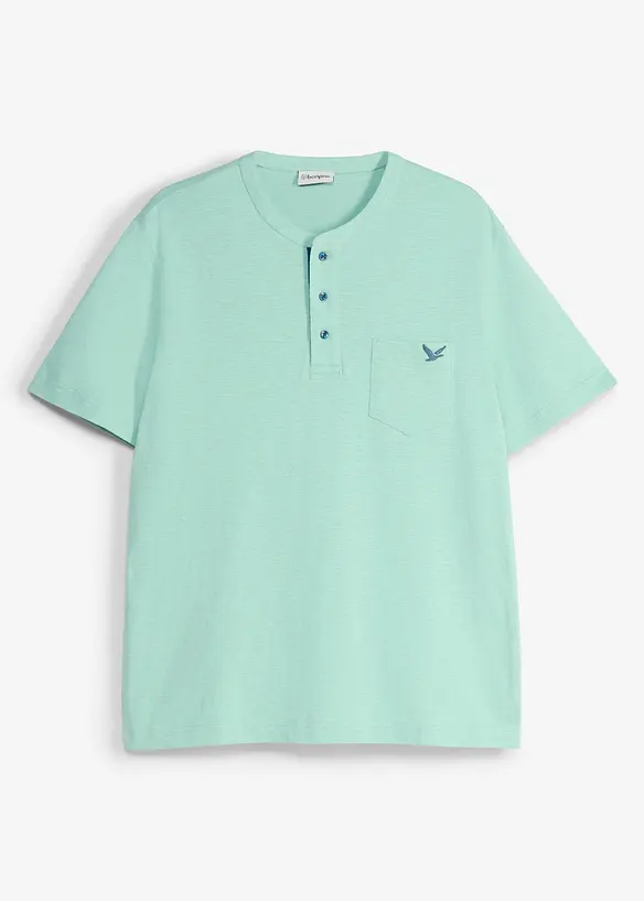 Henleyshirt aus reiner Bio-Baumwolle in grün von vorne - bonprix