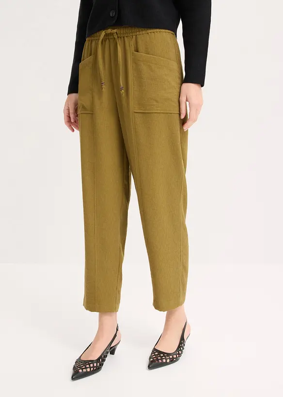 Lockere Hose aus strukturiertem Viskose-Mix in grün von vorne - bonprix