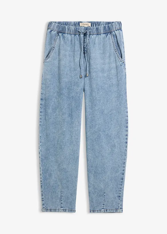 Barrel-Jeans, Mid Waist, Bequembund in blau von vorne - bonprix