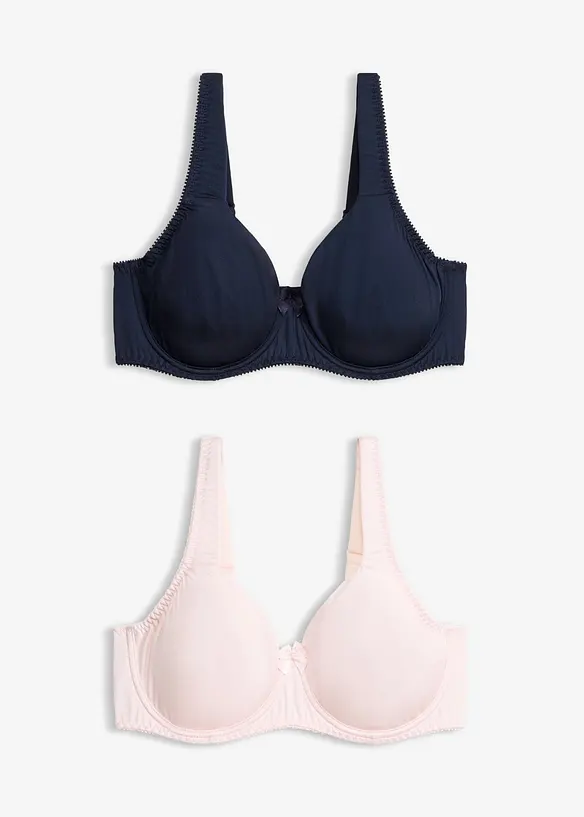 T-Shirt-BH mit Bügel und Glanzeffekt (2er Pack) in blau von vorne - bonprix