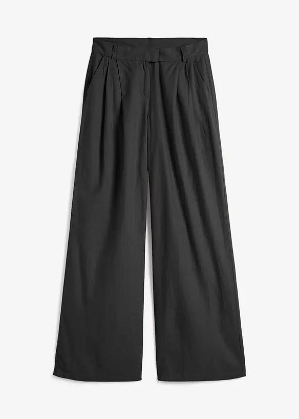 Palazzo-Hose mit Leinen, sehr weit geschnitten in schwarz von vorne - bonprix Palazzo-Hose mit Leinen, sehr weit geschnitten in schwarz von vorne - bonprix