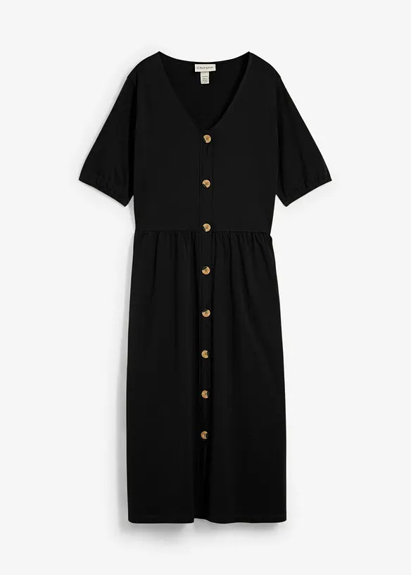 Midikleid aus reiner Baumwolle in schwarz von vorne - bonprix
