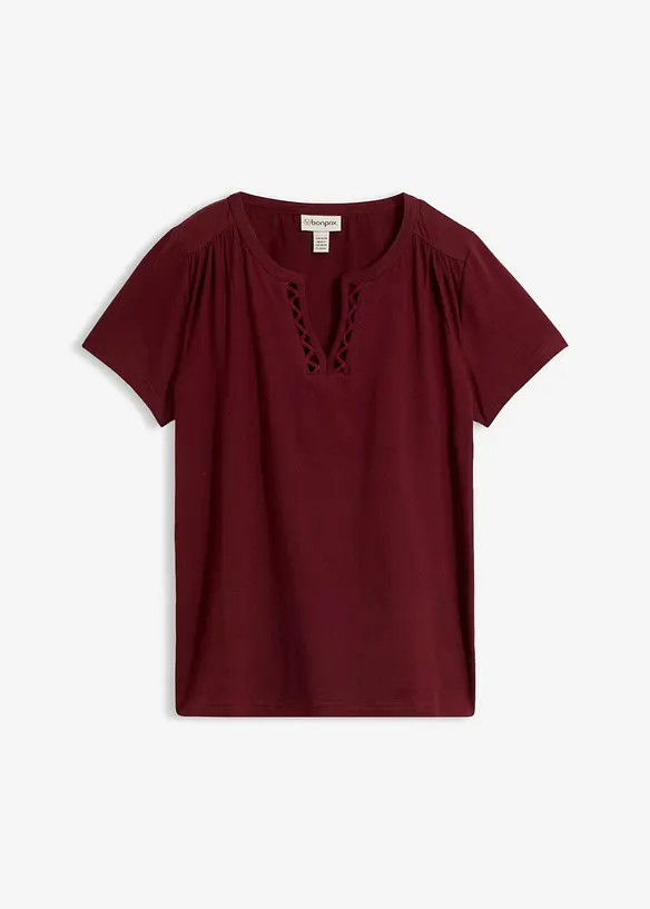 Baumwoll-Shirt mit dekorativem Ausschnitt in rot von vorne - bonprix Baumwoll-Shirt mit dekorativem Ausschnitt in rot von vorne - bonprix