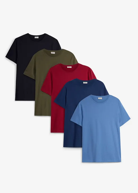 T-Shirt (5er Pack) in schwarz von vorne - bonprix