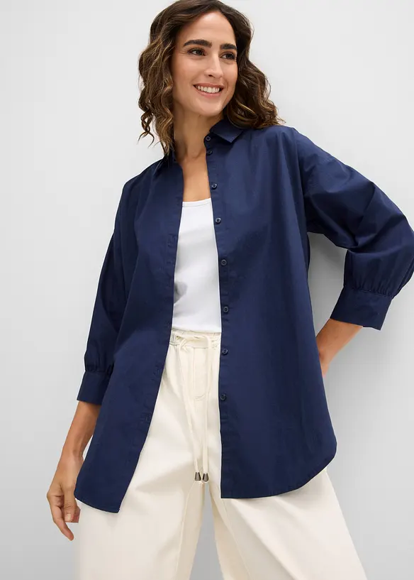 3/4-Arm-Oversize-Hemd aus Baumwolle in blau von vorne (im Anschnitt) - bonprix 3/4-Arm-Oversize-Hemd aus Baumwolle in blau von vorne (im Anschnitt) - bonprix