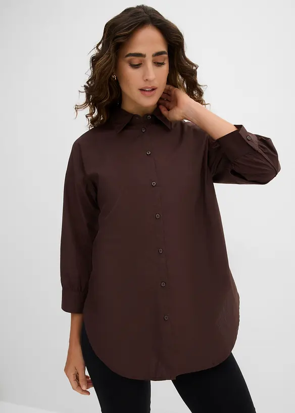 3/4-Arm-Oversize-Hemd aus Baumwolle in braun von vorne (im Anschnitt) - bonprix 3/4-Arm-Oversize-Hemd aus Baumwolle in braun von vorne (im Anschnitt) - bonprix