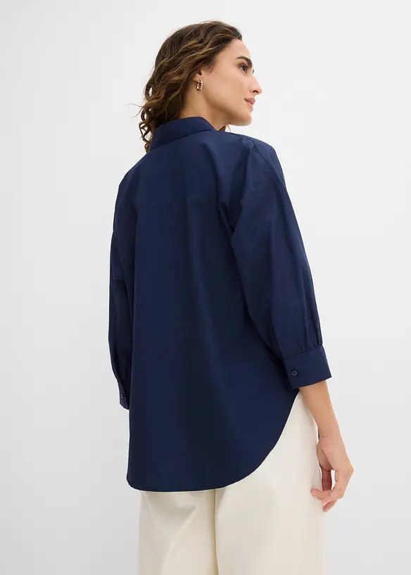 3/4-Arm-Oversize-Hemd aus Baumwolle in blau von hinten (im Anschnitt) - bonprix 3/4-Arm-Oversize-Hemd aus Baumwolle in blau von hinten (im Anschnitt) - bonprix