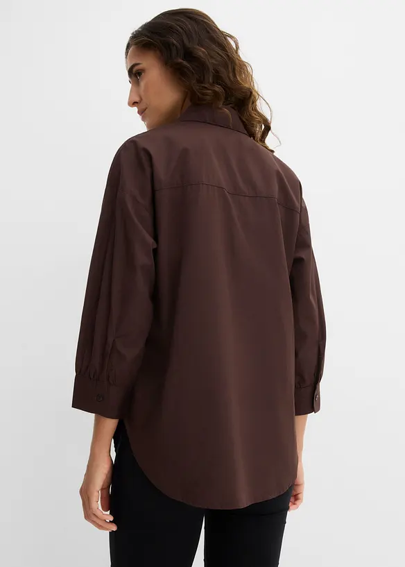 3/4-Arm-Oversize-Hemd aus Baumwolle in braun von hinten (im Anschnitt) - bonprix 3/4-Arm-Oversize-Hemd aus Baumwolle in braun von hinten (im Anschnitt) - bonprix