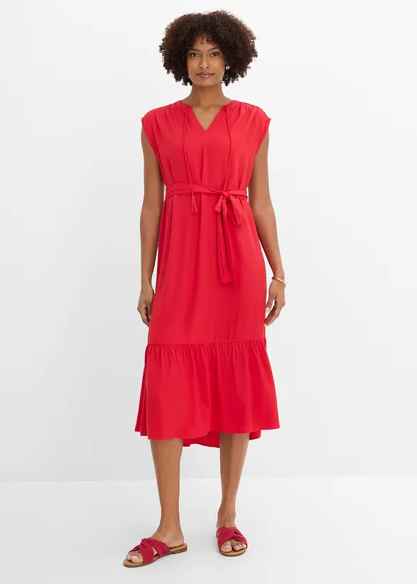 Hemdblusenkleid aus fließender Viscose in rot von vorne (Totalaufnahme) - bonprix Hemdblusenkleid aus fließender Viscose in rot von vorne (Totalaufnahme) - bonprix