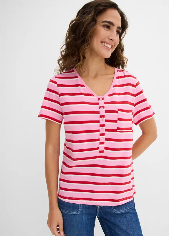 T-Shirt aus Baumwoll-Viskose-Mix in rosa von vorne (im Anschnitt) - bonprix