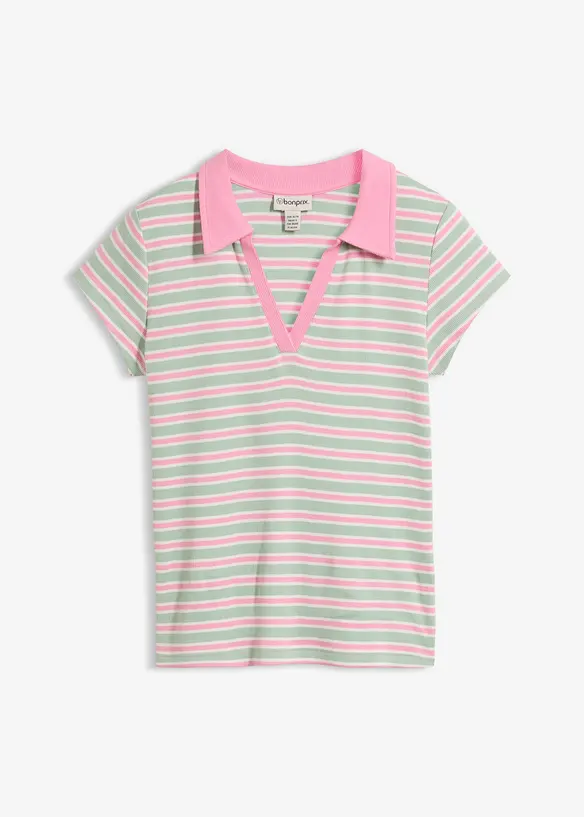 Ripp-Poloshirt aus reiner Bio-Baumwolle in grün von vorne - bonprix
