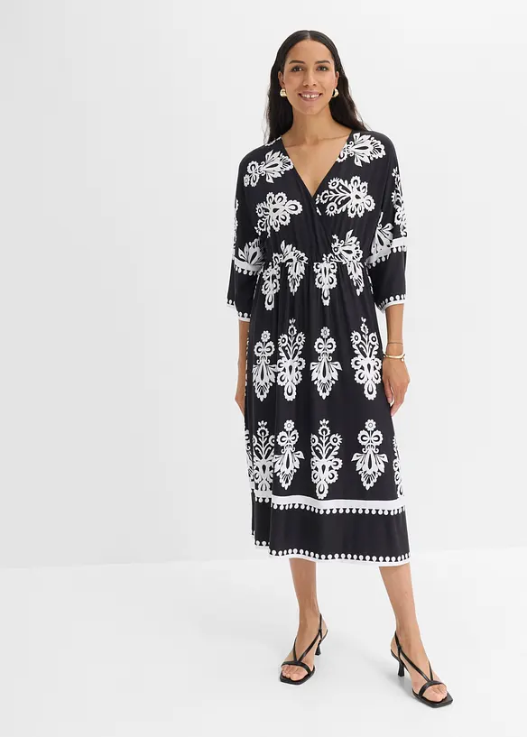 Jerseykleid aus softem Viskose-Mix in schwarz von vorne (Totalaufnahme) - bonprix