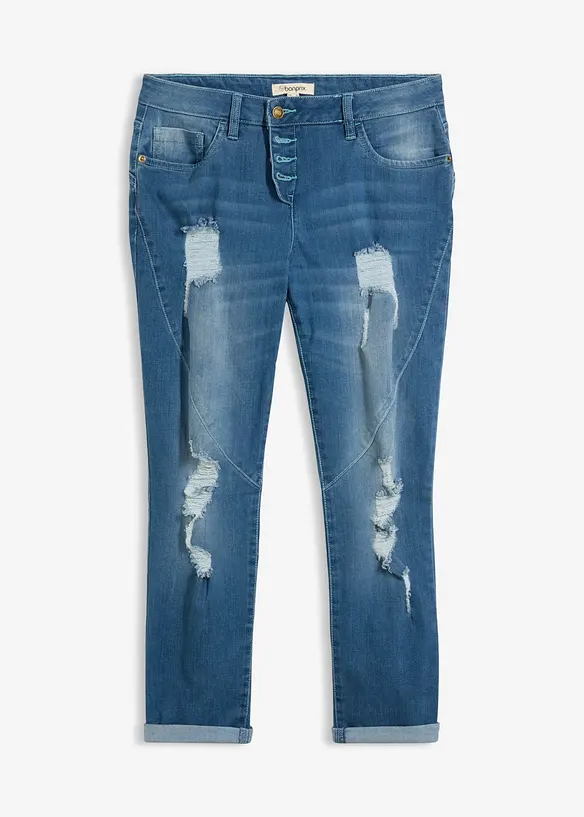 Boyfriend Jeans Mid Waist in blau von vorne - bonprix