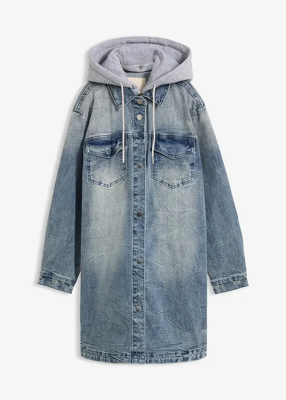 Jeansjacke mit Kapuze in blau von vorne - bonprix