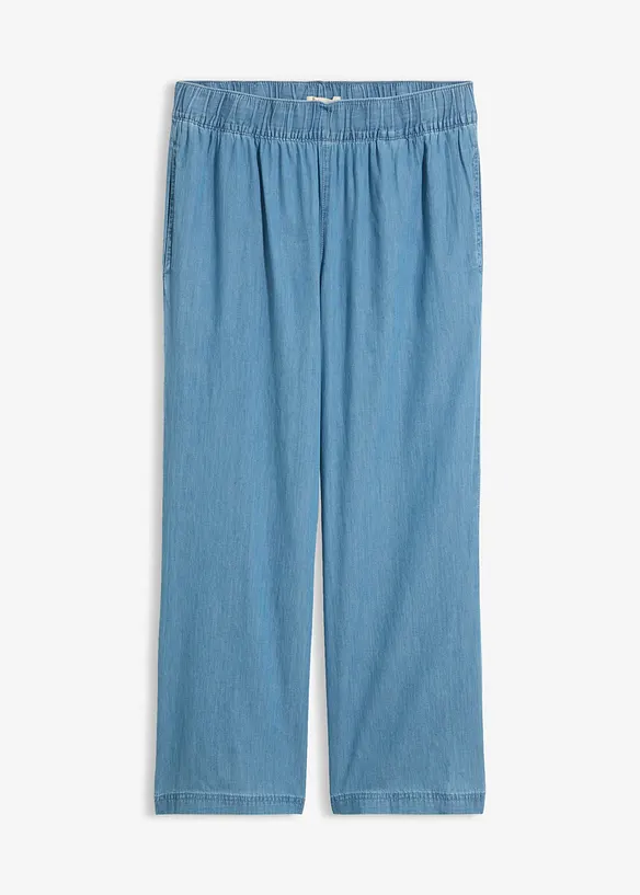 Wide-Leg-Jeans, High Waist, cropped in blau von vorne - bonprix