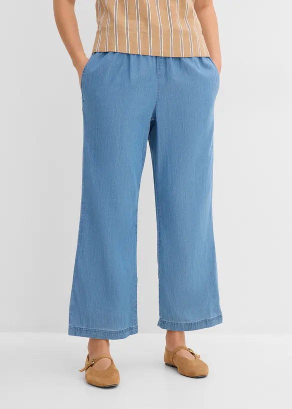 Wide-Leg-Jeans, High Waist, cropped in blau von vorne - bonprix