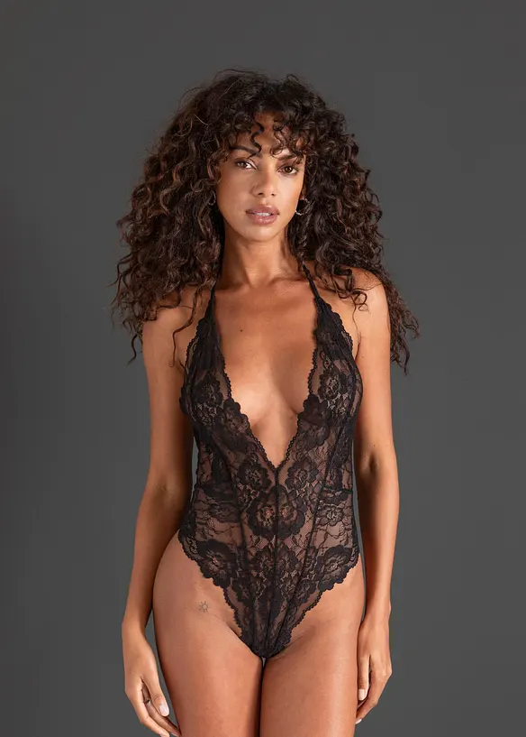 Stringbody ouvert in schwarz von vorne (Totalaufnahme) - bonprix