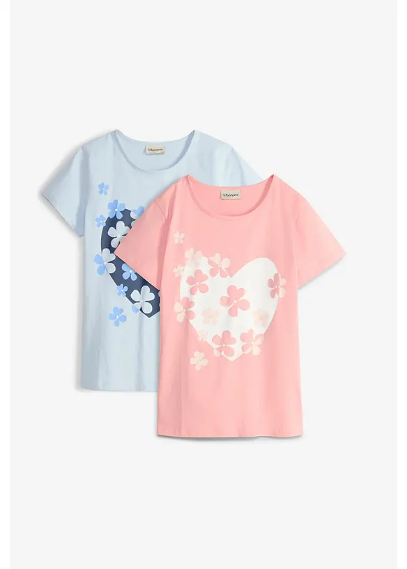 T-Shirt aus reiner Bio-Baumwolle (2er Pack) in blau von vorne - bonprix