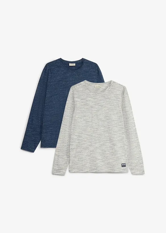 Langarmshirt (2er Pack) in blau von vorne - bonprix