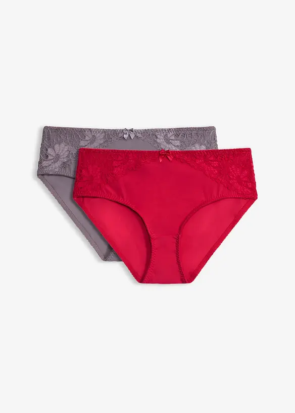 Maxislip mit Spitze (2er Pack) in rot von vorne - bonprix