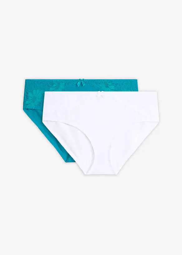 Maxislip mit Spitze (2er Pack) in weiß von vorne - bonprix